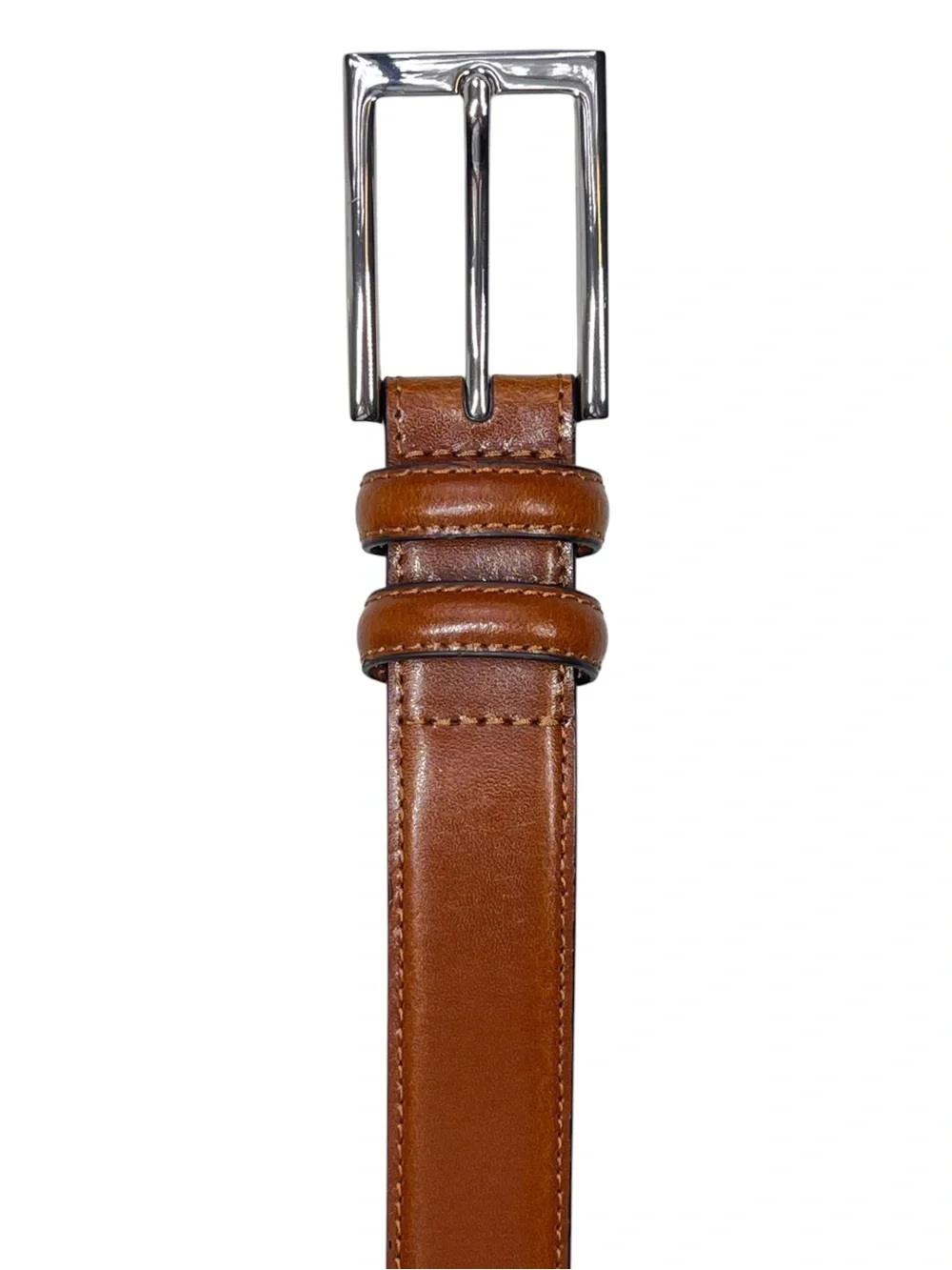 Johnston & Murphy Brown Leather Dress Belt with Silver Buckle